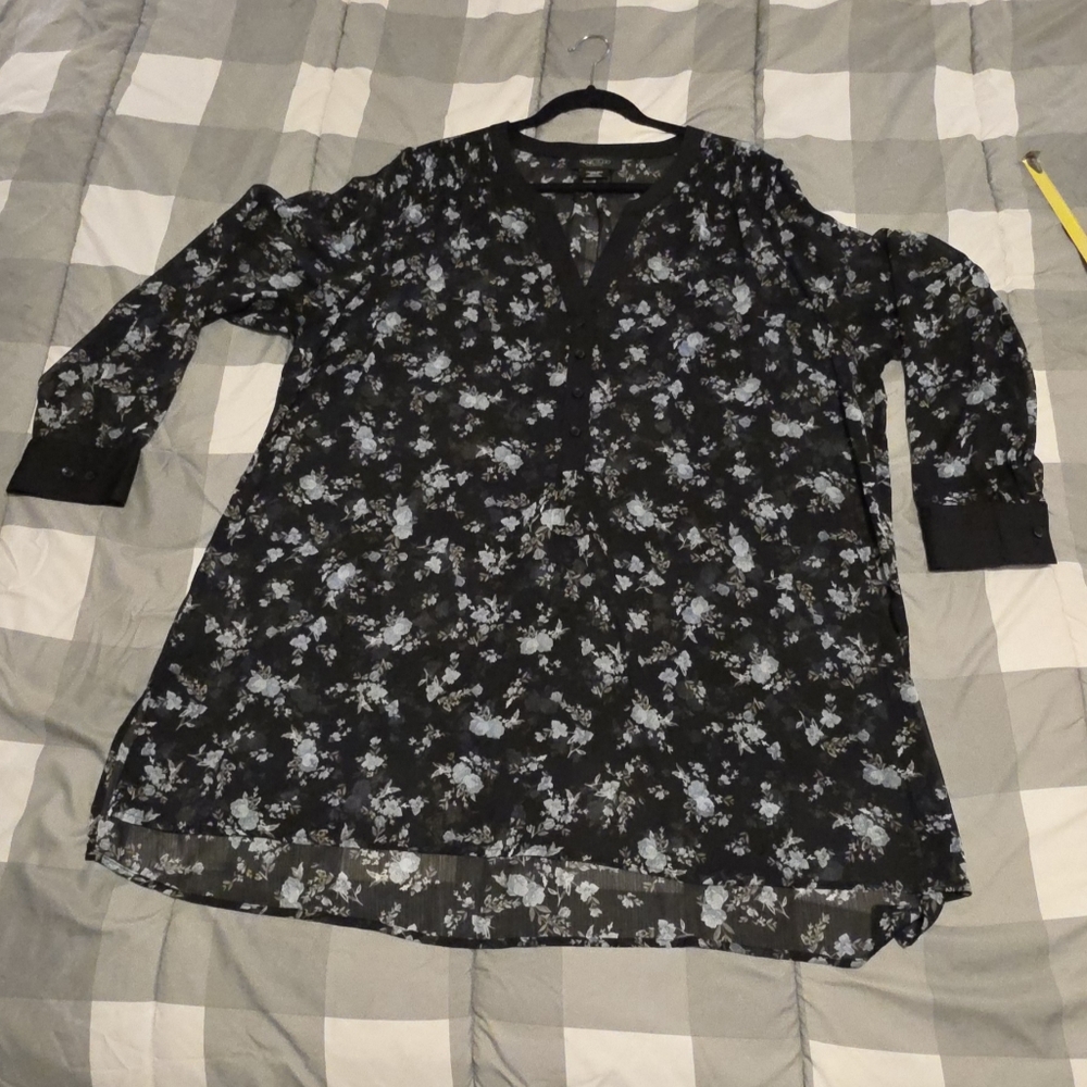 Michel Studio 22 Plus Sized Black Floral Semi Sheer Tunic